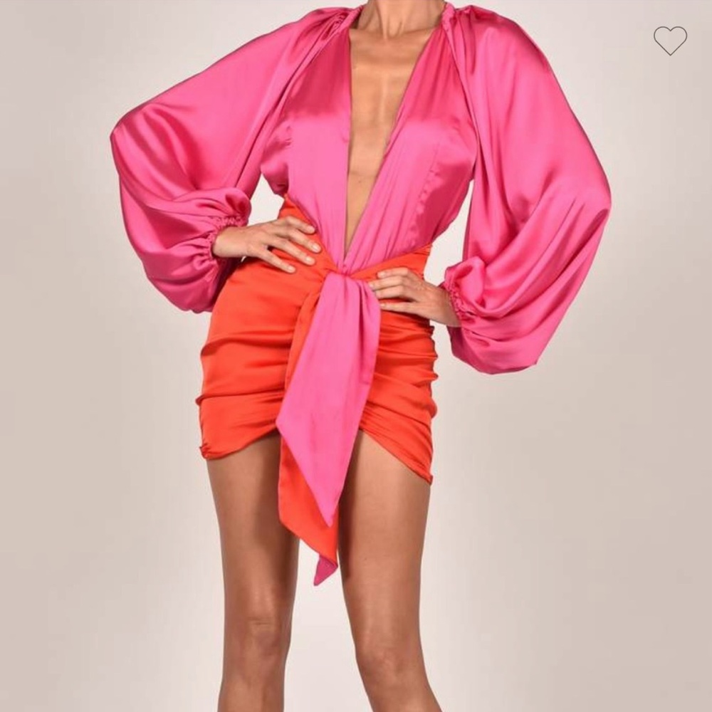 The Dolls House Fashion Beaudelle Set - Hot Pink Bodysuit and Red Skirt